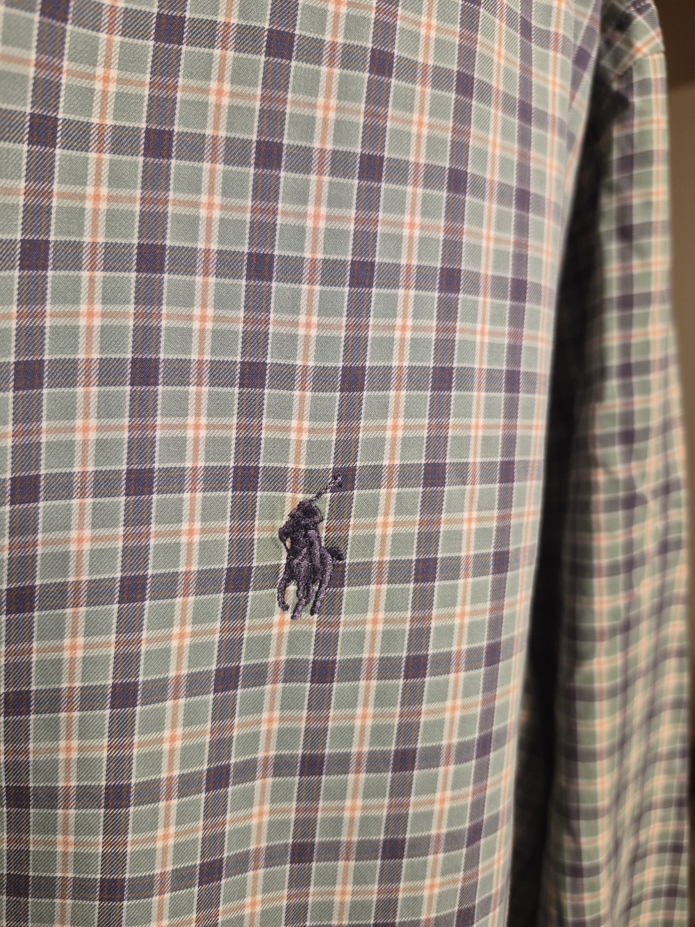 Ralph Lauren Green Plaid Button-Down Shirt with Navy Pony